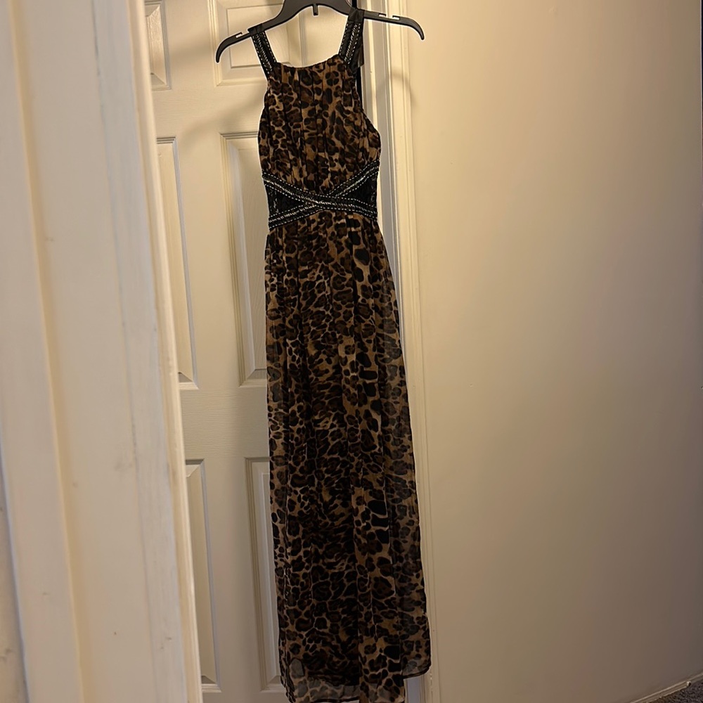 Boutique Maxi Dress • Leopard Print lace cutout sides embellished